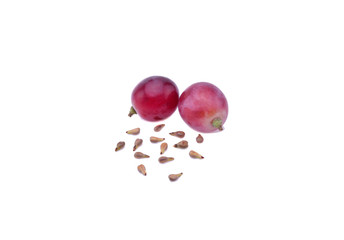 Red grape and seed isolated on the white background.