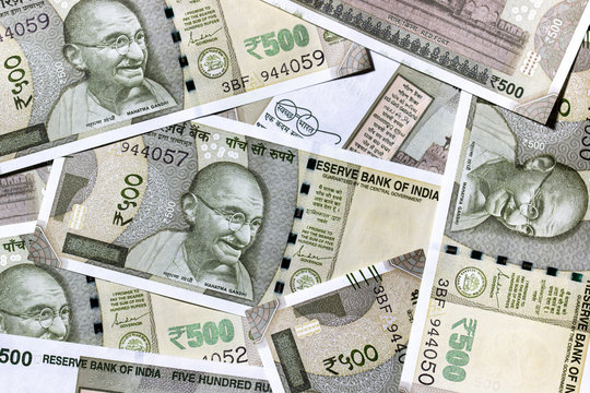 Close up image of Indian currency 500 rupee notes 