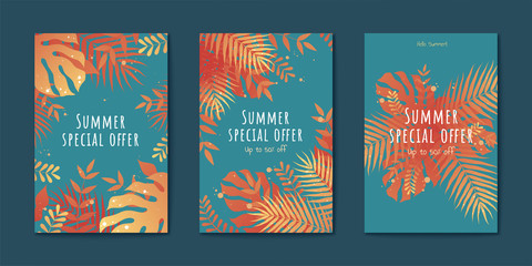 Tropical leaves flyer set