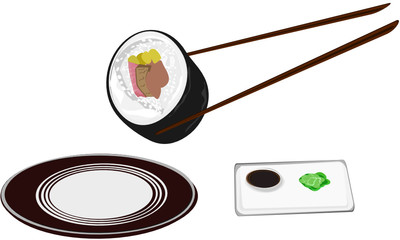 sushi with chopsticks,Japanese Food, Vector illustration of asian food
