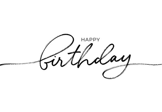 Happy Birthday greeting card with vector lettering design. Hand drawn modern pen calligraphy isolated on white background. Beautiful greeting card poster with line calligraphy black text. 