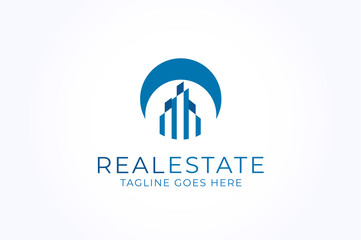 Real Estate Logo, architecture building logo concept in blue circle 