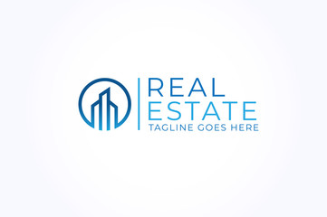 Real Estate Logo, architecture building logo concept in blue circle 