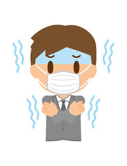 ビジネスマン　マスク　風邪　悪寒　寒気