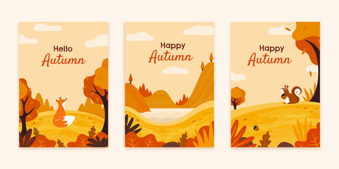 Animals in autumn forest brochures