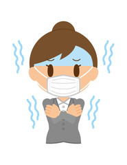 キャリアウーマン　マスク　風邪　悪寒　寒気