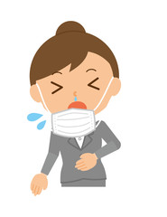 キャリアウーマン　マスク　くしゃみ