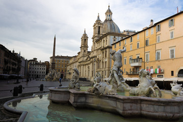 Fototapeta na wymiar Piazza navona, with Sant' Agnese in agone church and fontanda del nettuno.