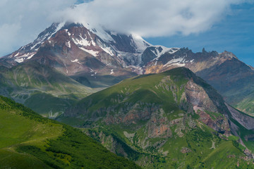 Naklejka na ściany i meble Kazbegi Peak and Glacier, Kazbegi Reserve, Georgian Military Highway, Mtskheta-Mtianeti Region, Georgia, Middle East