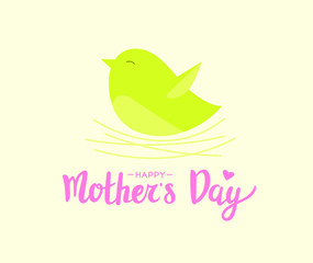 Fototapeta premium Happy Mother's Day greeting card with lettering and bird. Vector illustration