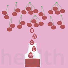 vector illustration of vitamin cherry juice on colored background