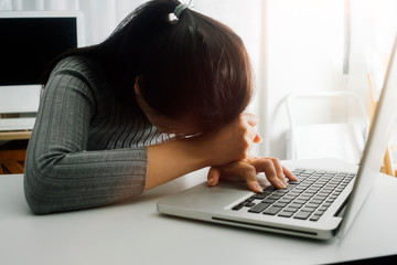 woman sit Depression and anxiety Copy space.