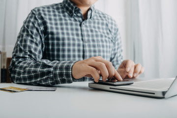 Searching Browsing Internet Data Information with blank search bar.businessman working with smart...