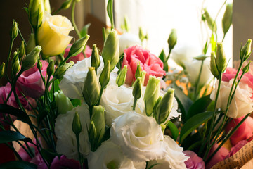 Fototapeta premium bouquet of pink and white tulips