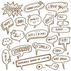 Set of cute speech bubble in doodle style 
