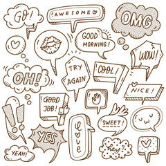 Set of cute speech bubble in doodle style 