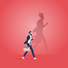 Fototapeta na wymiar Businessman with King shadow. Ambition and success concept, Businessman motivated for success with shadow of king in the crown flat vector illustration, Leadership and superpower challenge