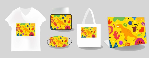 Cute Illustration art Prehistoric an pattern background. can be applied on the watch, totebag. souvenirs, tshirt, stickers, phone cases, pillows, laptop skins, travel mugs, masks, pin buttons © Griyolabs