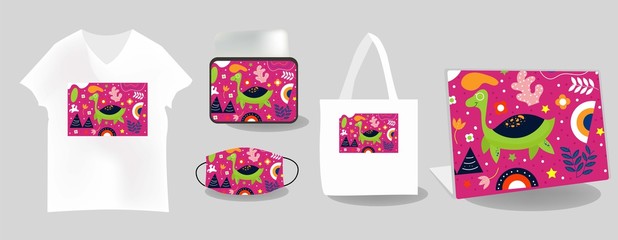 Cute Illustration art Prehistoric an pattern background. can be applied on the watch, totebag. souvenirs, tshirt, stickers, phone cases, pillows, laptop skins, travel mugs, masks, pin buttons © Griyolabs