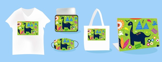 Cute Illustration art Prehistoric an pattern background. can be applied on the watch, totebag. souvenirs, tshirt, stickers, phone cases, pillows, laptop skins, travel mugs, masks, pin buttons © Griyolabs