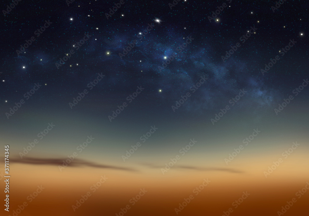 Wall mural sunset sky and stars with milky way abstract background