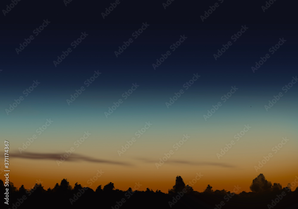 Wall mural sunset sky in evening with tree silouette abstract art background