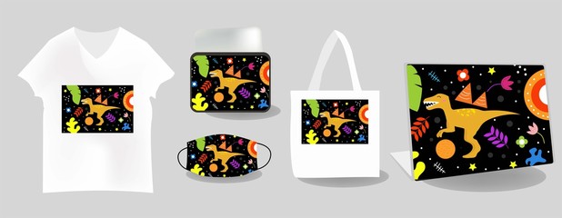 Cute Illustration art Prehistoric an pattern background. can be applied on the watch, totebag. souvenirs, tshirt, stickers, phone cases, pillows, laptop skins, travel mugs, masks, pin buttons © Griyolabs