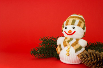 christmas snowman on a red background