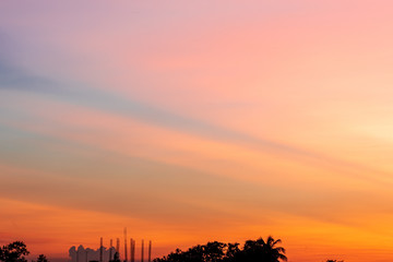 Beautiful Mesmerizing Sunset. Golden hour and blue hour. selective focus
