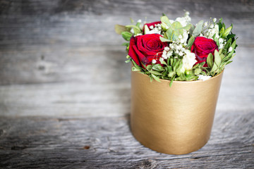 A bouquet of red and white roses for an anniversary