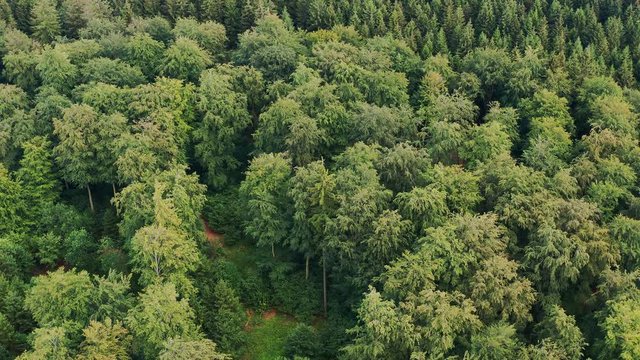 Der Westerwald in Deutschland in einem Dronenschwenk in 4k
