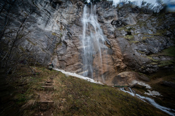 Waterfall in mountain during fall season
