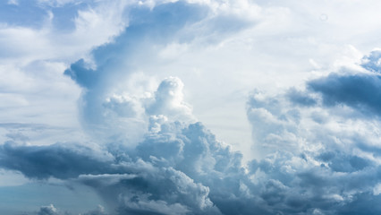 Dramatic sky with stormy clouds. Blue dramatic clouds