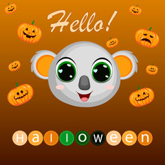 Cute cartoon koala.Hello Halloween! Can be used for kid's clothing. Use for print, surface design, fashion wear. For design of album, scrapbook, card and invitation