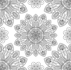 Mandala arabesque ornaments illustration - outlined seamless pattern
