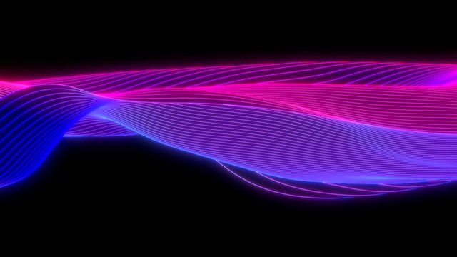 Seamless loop animation. Abstract colorful wavy background in bright neon purple and pink colors. Modern colorful wallpaper. 3d rendering.