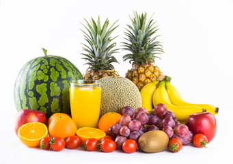 Close-up variety of fresh fruits on the bright table
