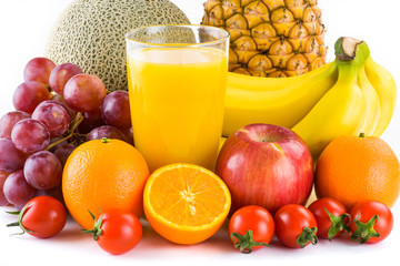 Close-up variety of fresh fruits on the bright table
