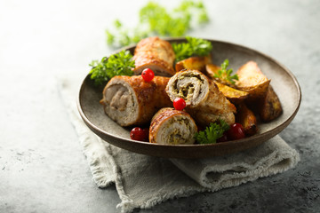 Homemade beef roulades with potato