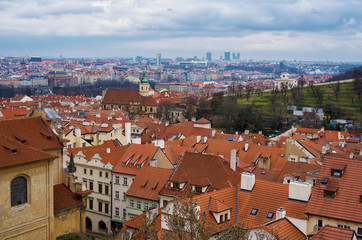 Naklejka na ściany i meble Prague, Czech Republic - March 10, 2020 View of Vysehrad in Prague, red tile roofs of old houses