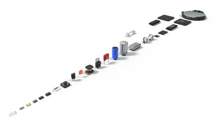 sorted computer electronic components. 3d illustration, suitable for repair, computer and electronic themes.
