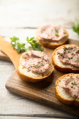 Traditional homemade pate on a white bread