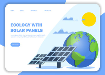 Green Energy Concept with Solar Panel and Earth, vector