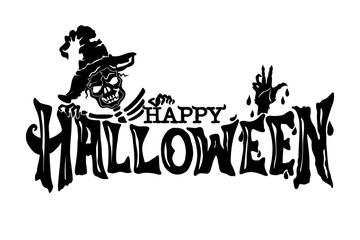 Vector text banner of happy Halloween with zombies. Isolated background.
