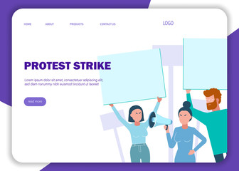 Group of people protesting. Website banner