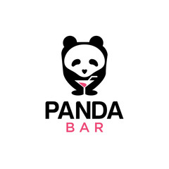 panda bar logo, creative fun panda with negative space glass vector