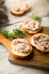 Traditional homemade pate on a white bread