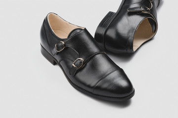 Male shoes. Elegant black monk shoes