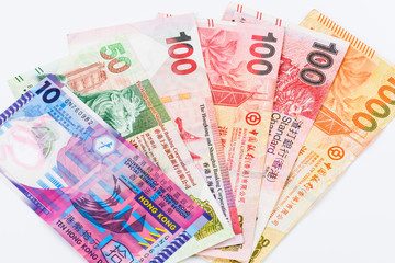 hong kong banknotes isolated on white background