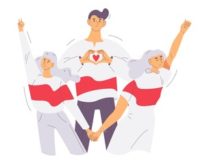 Belarus protest people in white and red flag colors. Concept characters illustration